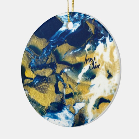 SPW Glanzende Indigo Blauw en Goud Keramisch Ornament (Links)