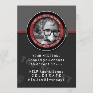 SPY Birthday Party CUSTOM Photo Invitation Kaart