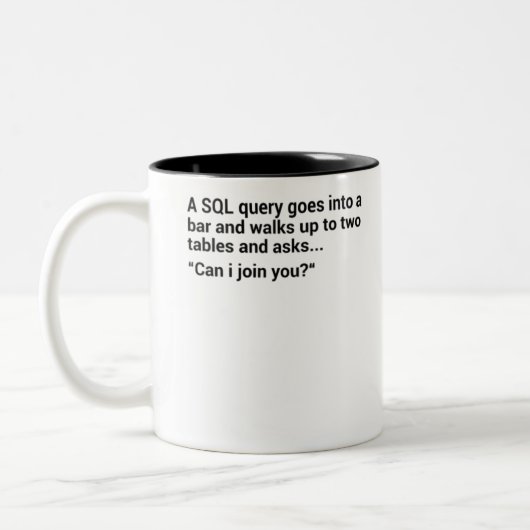 SQL Database Joke Tweekleurige Koffiemok (Links)