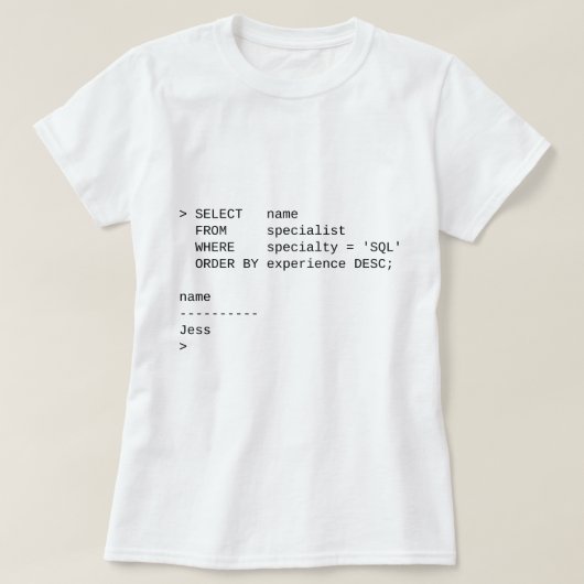 SQL Database Specialist: Jess T-shirt (Design voorkant)