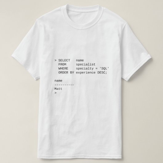SQL Database Specialist: Matt T-shirt (Design voorkant)