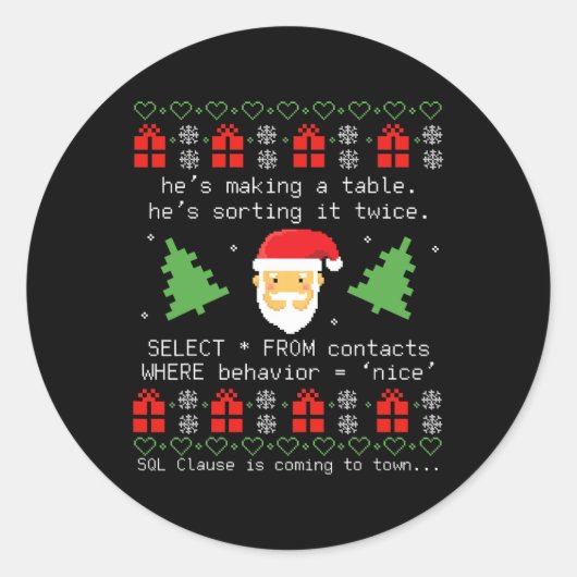 Sql Kerstman Datase Claus Ontwikkelaar Code Db Pr Ronde Sticker (Voorkant)