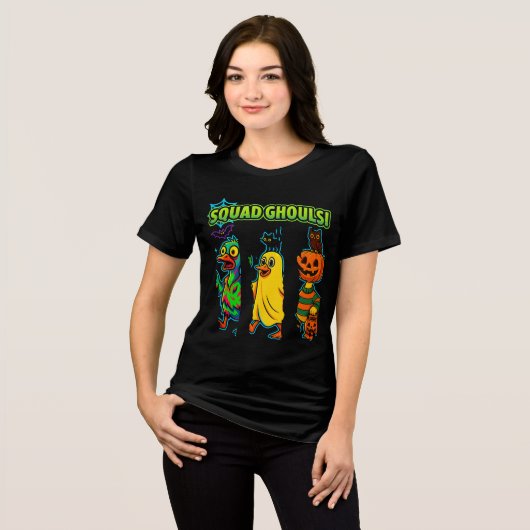 Squad Ghouls Funny Halloween Duck Pumpkin Ghost Tri-Blend Shirt (Voorkant volledig)