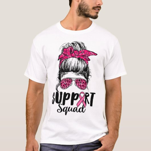 Squad Messy Bun Roze Krijger Borstkanker Awarene T-shirt (Voorkant)