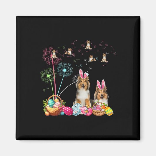 Squad Paaspaar Bunny Shelties Paardenbloemen Hunt Magneet (Voorkant)