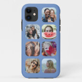 Square 7 Photo Collage Blue Sjabloon iPhone Case (Achterkant)