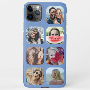 Square 7 Photo Collage Blue Sjabloon iPhone Case 11Pro Max Hoesje