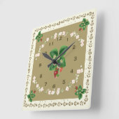 Square aardbery Clock Loden Green Background Vierkante Klok (Hoek)