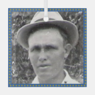 Square Ancestor Photo Blue and Gold Lijst Ornament