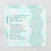 Square Aqua  Damask Wedding Invitation Kaart (Voorkant / Achterkant)