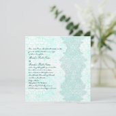 Square Aqua  Damask Wedding Invitation Kaart (Staand voorkant)
