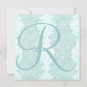 Square Aqua  Damask Wedding Invitation Kaart (Achterkant)