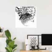 Square B&W Basketball Ball & Net Print Poster (Bureau à domicile)