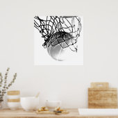 Square B&W Basketball Ball & Net Print Poster (Cuisine)