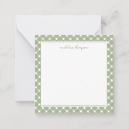 Square Basic Gingham Sage Green Border Notitiekaartje