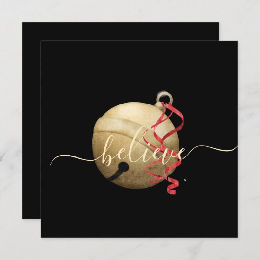 Square Believe Jingle Bell Kaart (Voorkant / Achterkant)