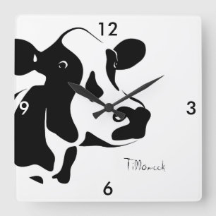 Square Black en White Tillamook Cow Clock Vierkante Klok
