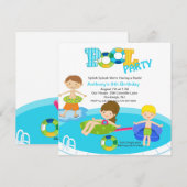 Square Blue Pool Party Boys Birthday Invitation Kaart (Voorkant / Achterkant)