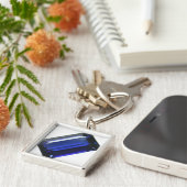 Square Blue Sapphire Sleutelhanger (Zijkant)