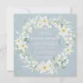 Square Blue + White Floral Wreate Easter Brunch Kaart (Voorkant)