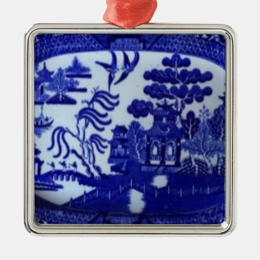 Square Blue Willow Ornament licht je structuur op (Voorkant)