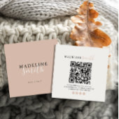 Square Boho Beige Script QR code Vierkante Visitekaartje