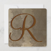 Square Brown  Damask Wedding Invitation Kaart (Achterkant)