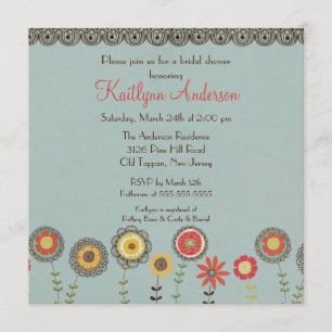 Square Brown Floral Bridal Shower Invitation Kaart