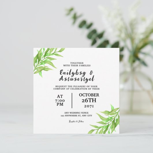 Square bruiloft-sjabloon kaart (Staand voorkant)