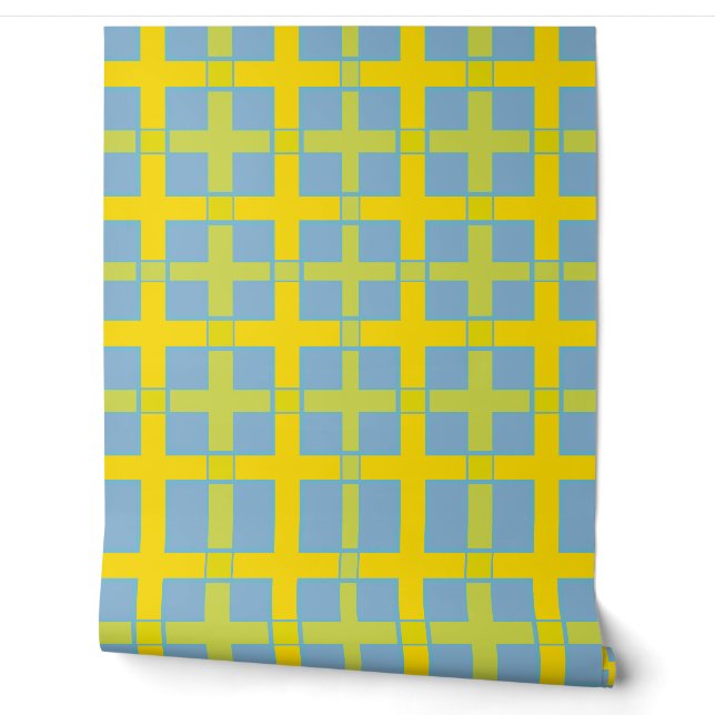 Square Check Pattern Blue Yellow Green Behang (Afrollen)