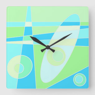 Square Clock Abstract Surfende Pastel Blue Green Vierkante Klok