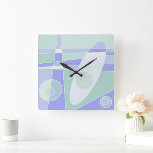 Square Clock Abstract Surfpastel Paars Green Vierkante Klok