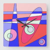 Square Clock Abstract Surfred Blue Red White Vierkante Klok (Voorkant)