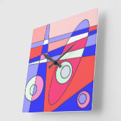 Square Clock Abstract Surfred Blue Red White Vierkante Klok (Hoek)