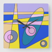 Square Clock Abstract Surfred Yellow Blue Vierkante Klok (Voorkant)