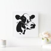 Square Clock-Cow Vierkante Klok (Huis)