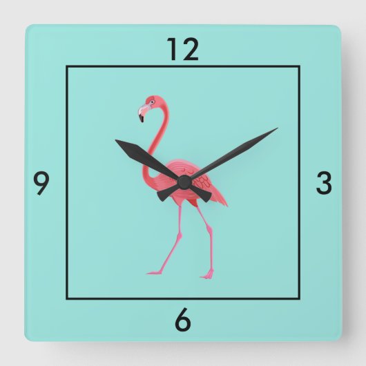 Square Clock-Flamingo Square Wall Clock Vierkante Klok (Voorkant)