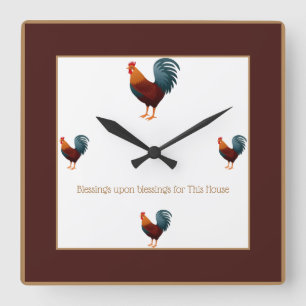 Square Colorful Chicken Clock-Blessing Upon Vierkante Klok