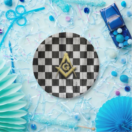 Square Compass en Checkers Papieren Bordje (Feest)