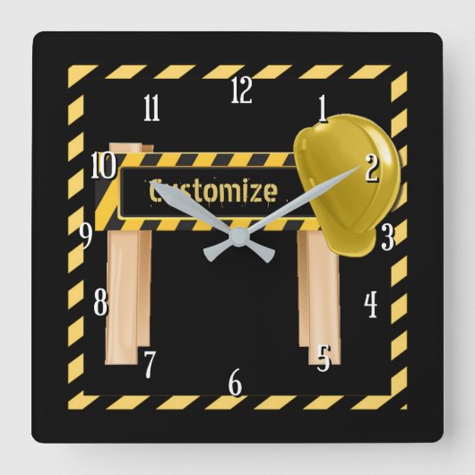 Square Construction Road Sign Wall Clock Vierkante Klok (Voorkant)