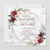 Square Copper Geometric Burgundy Marble Wedding Kaart (Voorkant)