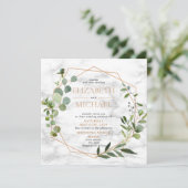 Square Copper Geometric Eucalyptus Marble Wedding Kaart (Staand voorkant)
