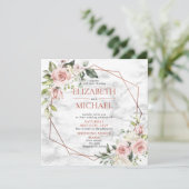 Square Copper Geometric Marble Pink Floral Foto Kaart (Staand voorkant)