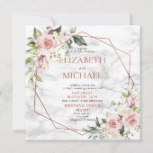 Square Copper Geometric Marble Pink Floral Foto Kaart (Voorkant)
