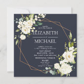 Square Copper Geometric Navy Blue White Floral Kaart (Voorkant)