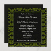 Square Damask Green Wedding Invitation Kaart (Voorkant / Achterkant)