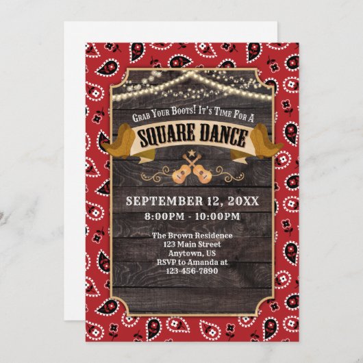 Square Dance Invitation Kaart (Voorkant / Achterkant)