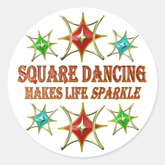 SQUARE DANCING FANCY STARS RONDE STICKER (Voorkant)