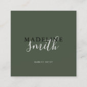 Square Dark Green Script QR code Vierkante Visitekaartje (Voorkant)
