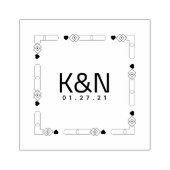 Square Deco Heart Mini Initiaal Logo Wedzegelstemp Rubberstempel (Afrduk)